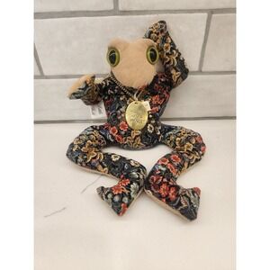 Vtg Little Folk Frog Bean Bag Animal Kiss Me I'm a Prince Floral Made in England